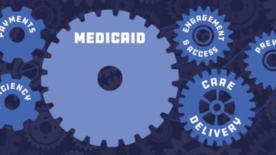 Illustration of gears connecting Medi-Caid and it's various components