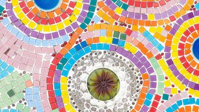 Bright pastel mosaic tiles in concentric circles