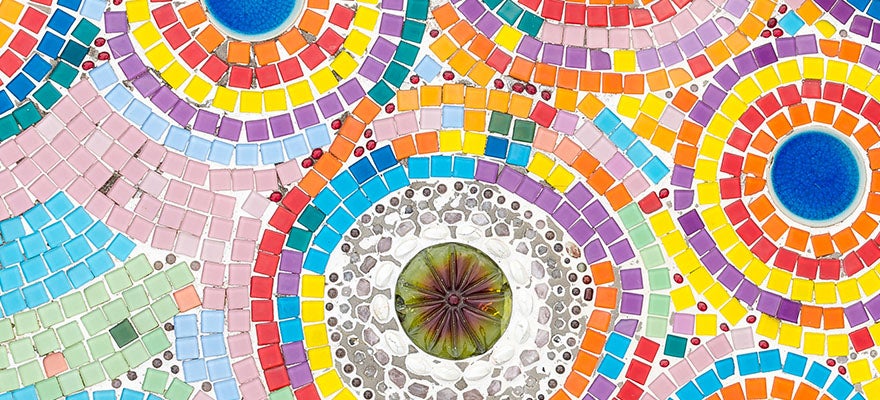 Bright pastel mosaic tiles in concentric circles