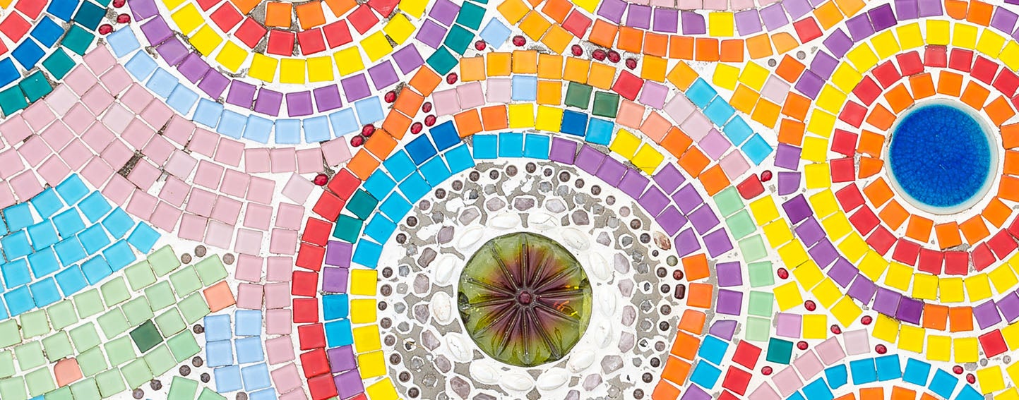 Bright pastel mosaic tiles in concentric circles