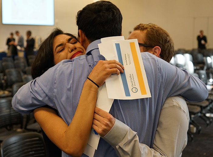 UCLA medical students congratulate a classmate on her match.