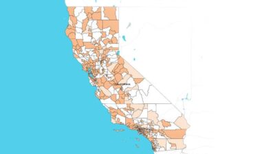 Illustration of location of primary care doctors in California.