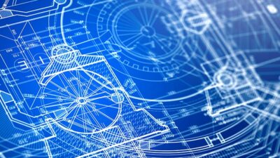 Digital blueprint of building.