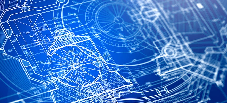 Digital blueprint of building.