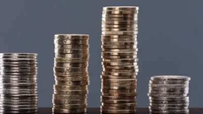 Stacks of coins on a table
