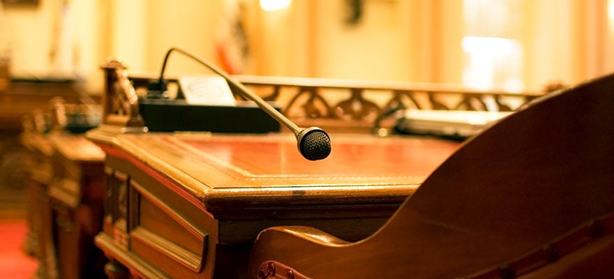 desk with microphone in a government setting