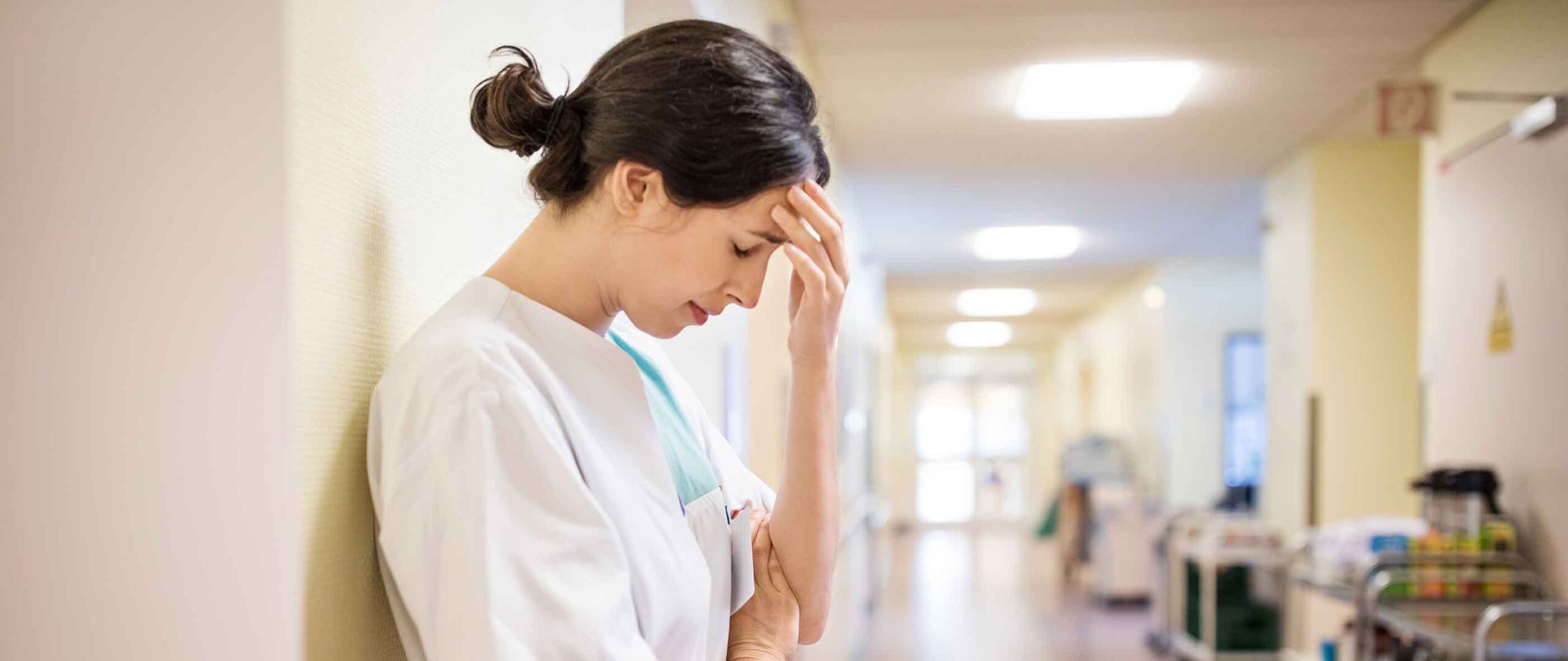 A health care worker takes a break