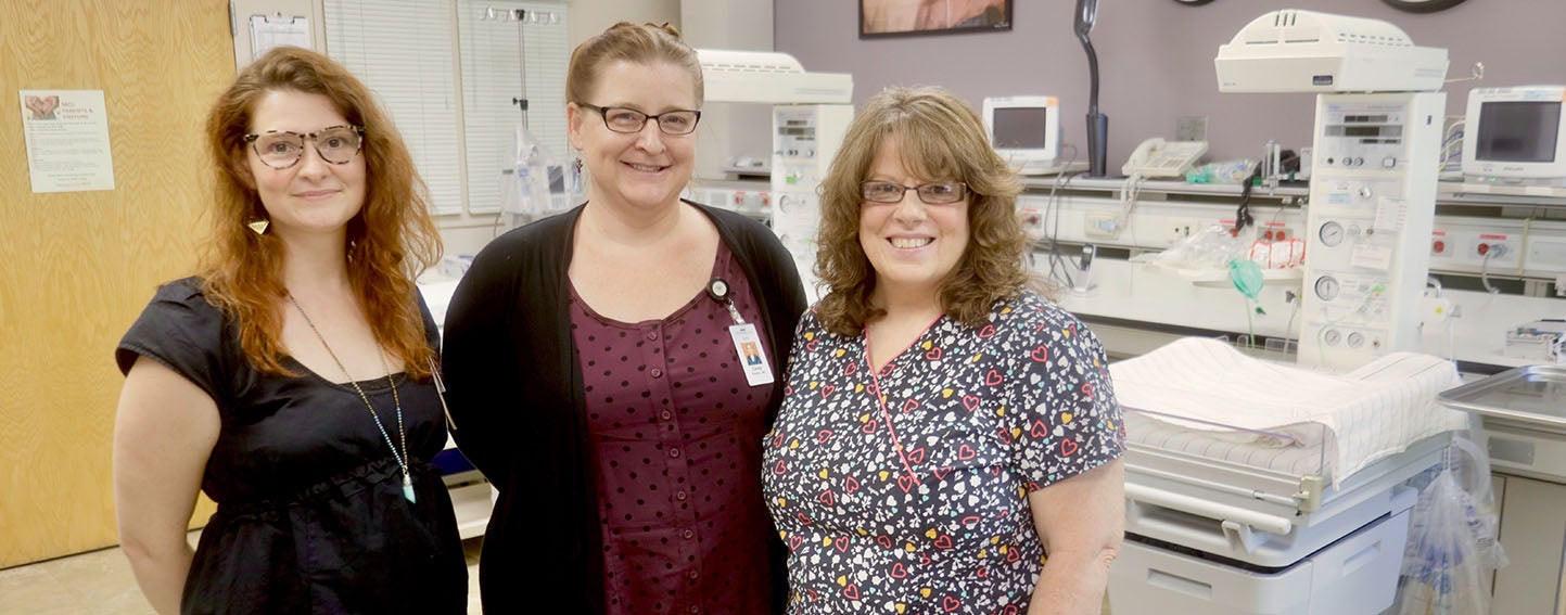 Carrie Johnson, DO, Candy Stockton, MD, and Susan Johnson, RN in the NICU at St. Joseph Hospital in Eureka, California