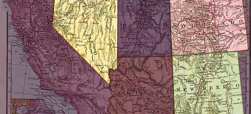 Map of the Southwestern United States highlighting Colorado, New Mexico, and Nevada