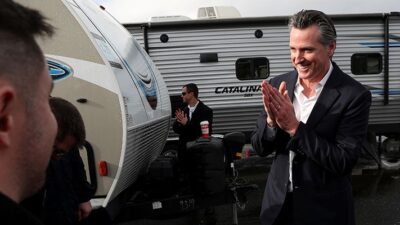 Governor Newsom looks at FEMA trailers that will be used as temporary housing for people experiencing homelessness in California