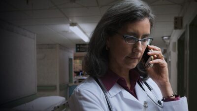 Doctor talking on mobile phone