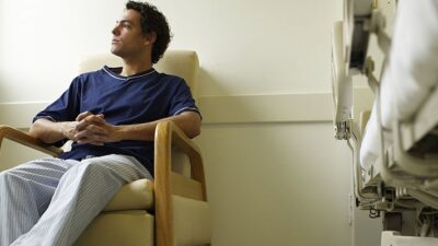 Patient sitting in chair in hospital room