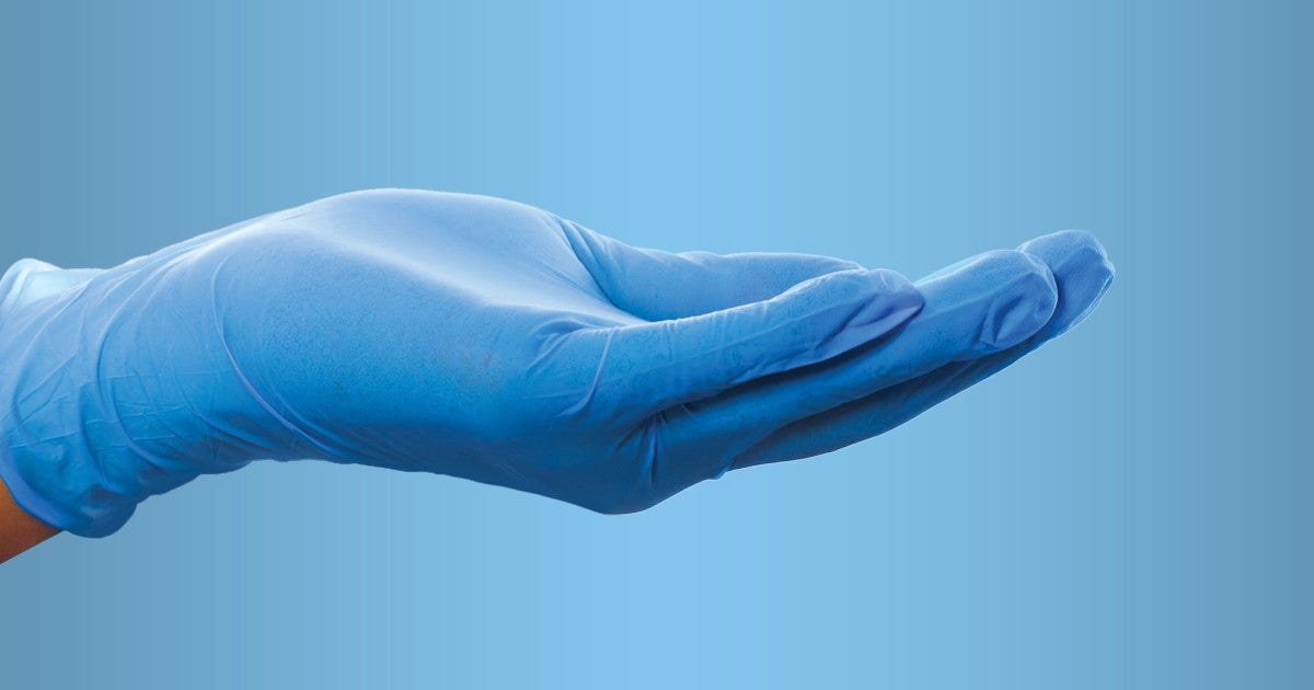 blue gloved hand