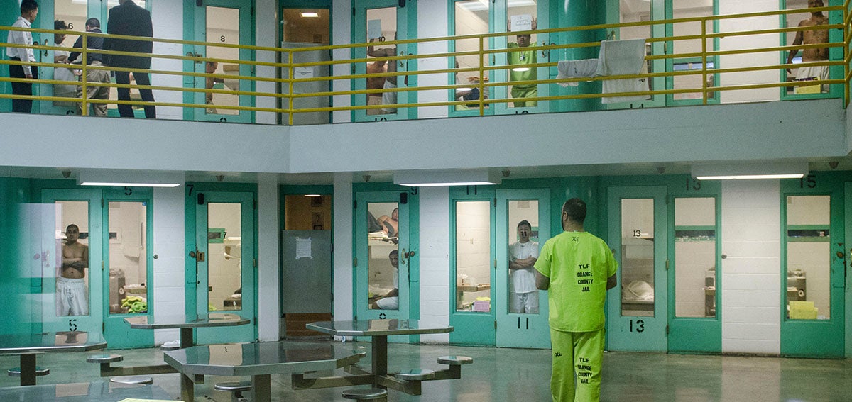 Orange County Jail view of jail cells and eating area