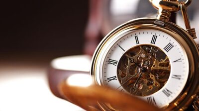 Close-up of antique pocket watch