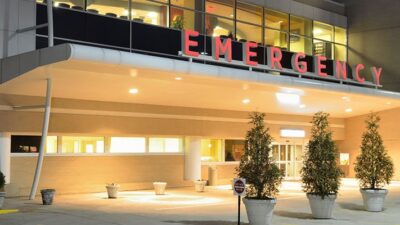 Exterior of an emergency room at night