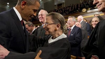 U.S. President Barack Obama greets Supreme Court Justice Ruth Bader Ginsburg