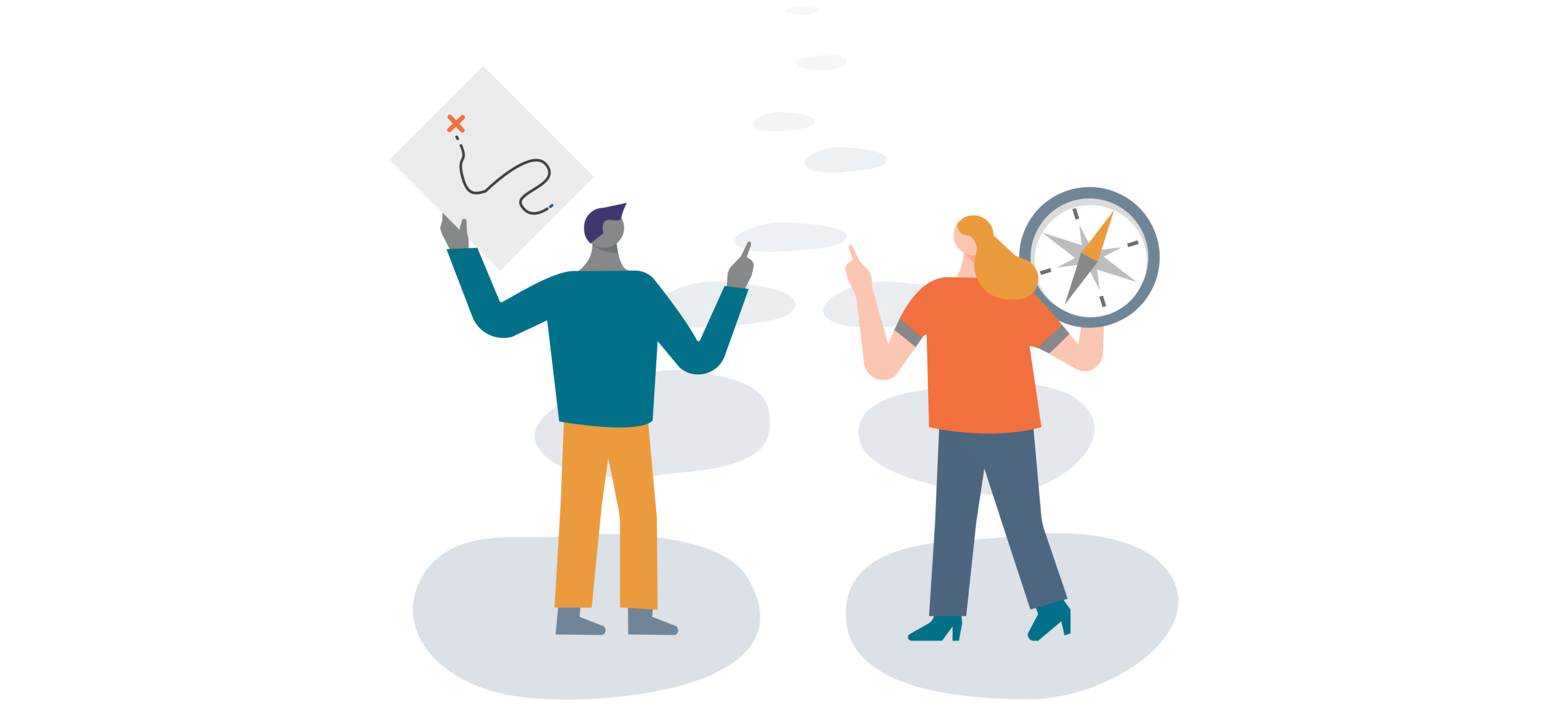 Illustration of two people using map and compass