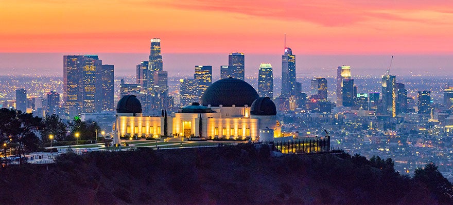 Griffith Observatory and Los Angeles skyline at dusk