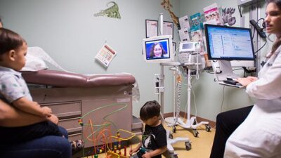 Patient participates in a telehealth consultation