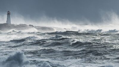 lighthouse and a stormy ocean