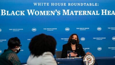 Vice President Kamala Harris participates in a roundtable discussion on Black Women's Maternal Health