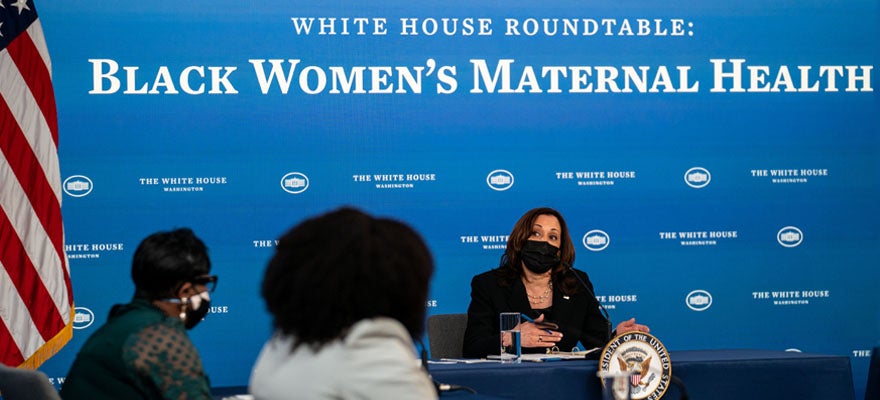 Vice President Kamala Harris participates in a roundtable discussion on Black Women's Maternal Health