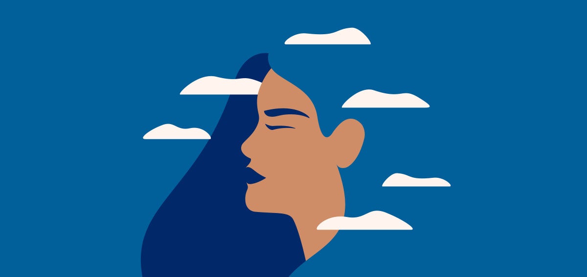 Illustration of a woman's profile in the clouds.