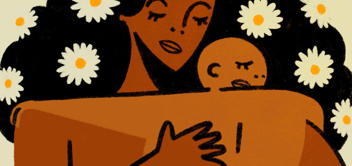 Illustration of Black woman holding her newborn baby