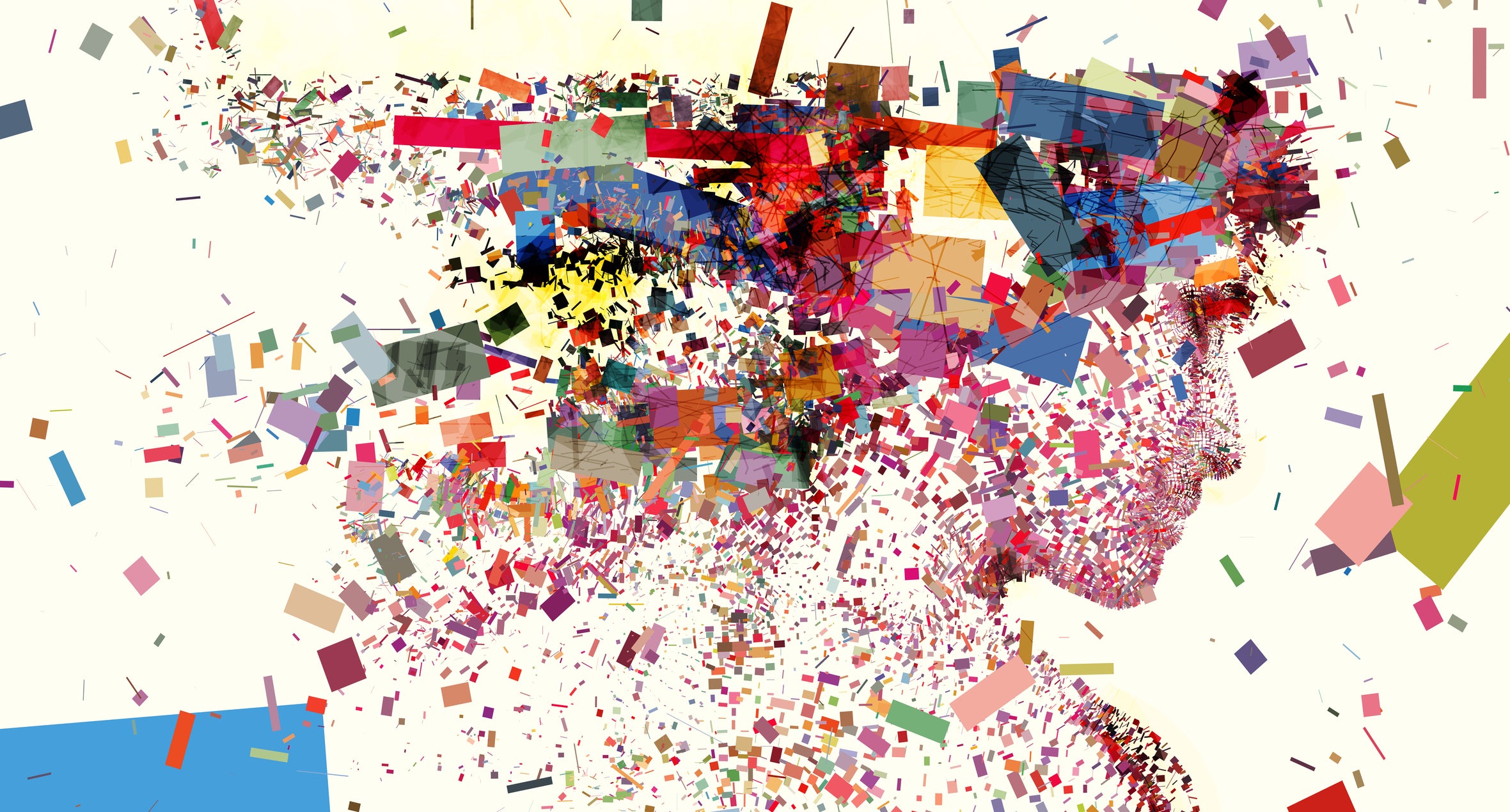 abstract illustration of a woman's profile made up of multi-colored rectangles