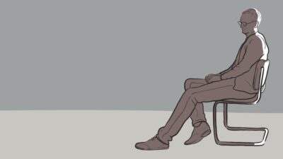 Illustration of middle aged man sitting alone