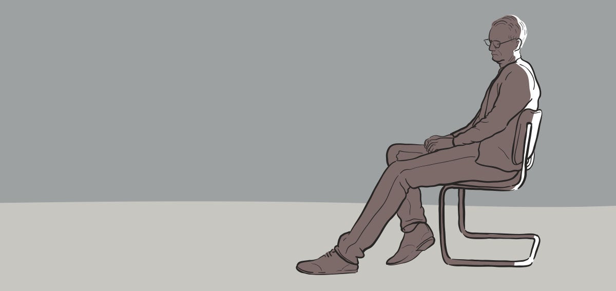 Illustration of middle aged man sitting alone