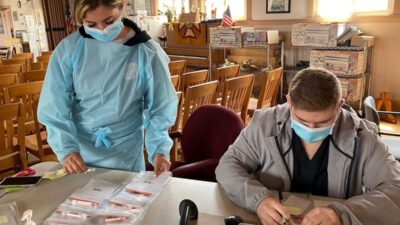 Health care workers at vaccination clinic
