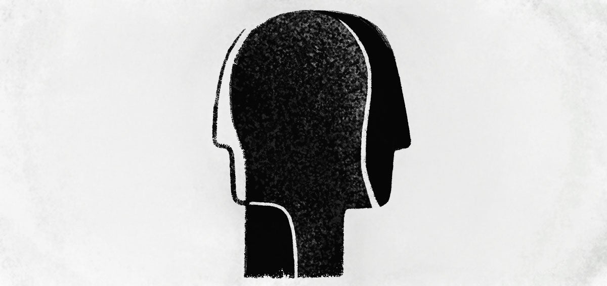 Charcoal illustration of two face profiles overlapping each other