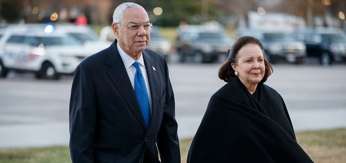 Former Secretary of State Colin Powell and his wife Alma walk into the U.S. Capitol