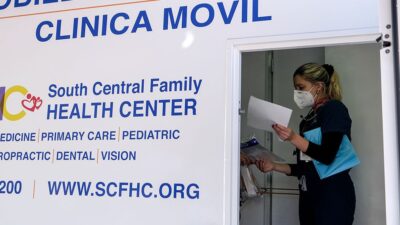 A COVID-19 vaccination mobile clinic run by the South Central Family Health Center