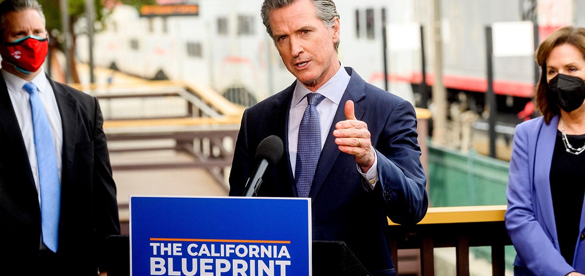 California Governor Gavin Newsom discusses his budget proposal