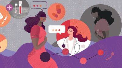Illustration of distressed patient talking to doctor