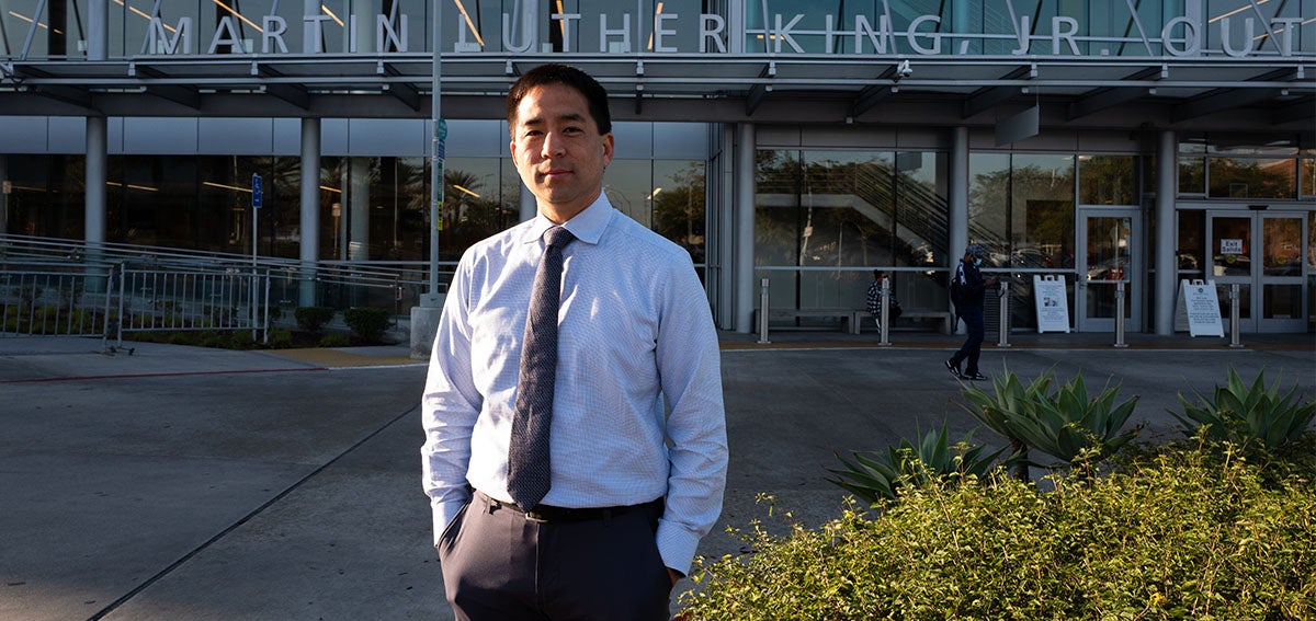 Clemens Hong outside the Martin Luther King, Jr. Outpatient Center