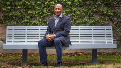 James Mackey, program manager for Transitions Clinic Network, outside the Community Medical Centers administration building in Stockton.
