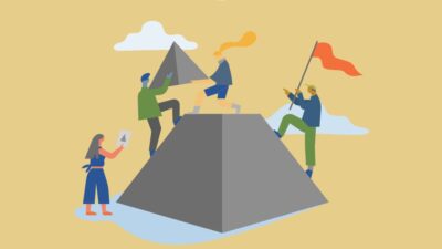 Illustration of partners building a pyramid.