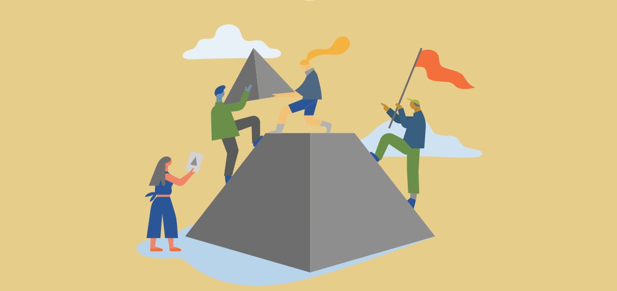 Illustration of partners building a pyramid.