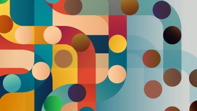 Illustration of dots moving through a maze, some are falling out of the maze.