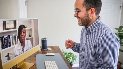 Doctors consult via video conference