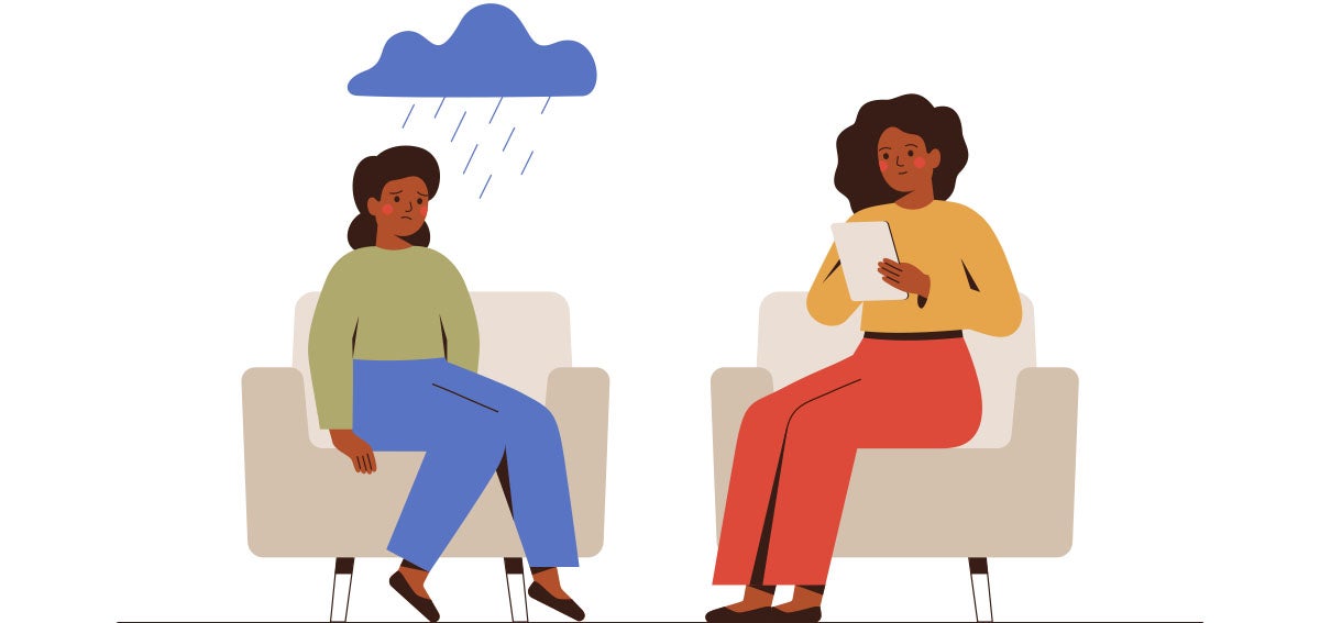 Illustration of counselor and patient talking about depression.