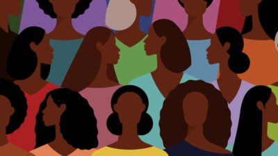 Illustration of multiple black women in a crowd.