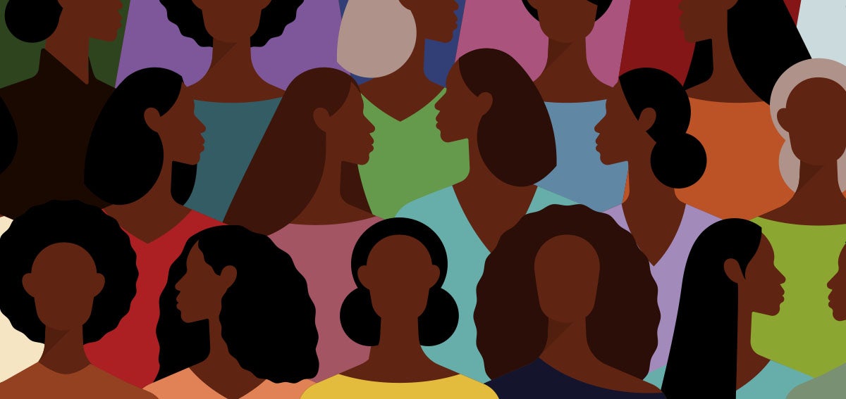 Illustration of multiple black women in a crowd.