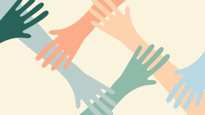 Illustration of hands interwoven to form a network of support