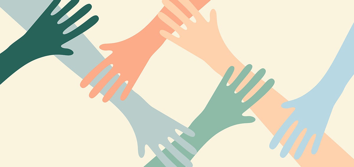 Illustration of hands interwoven to form a network of support