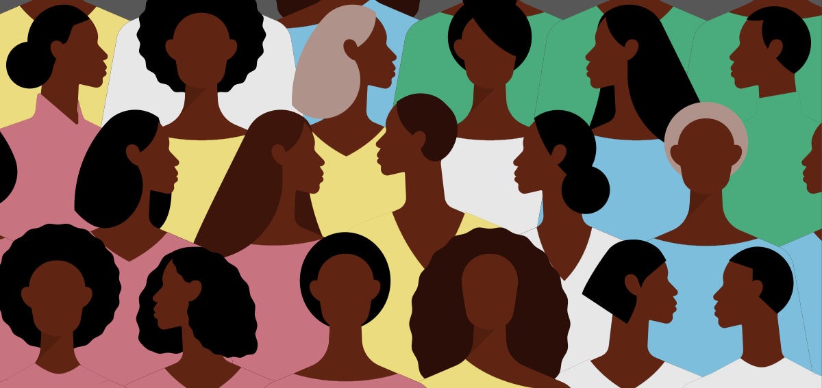 Illustration of Black Californians wearing the colors of the Disability Pride Flag